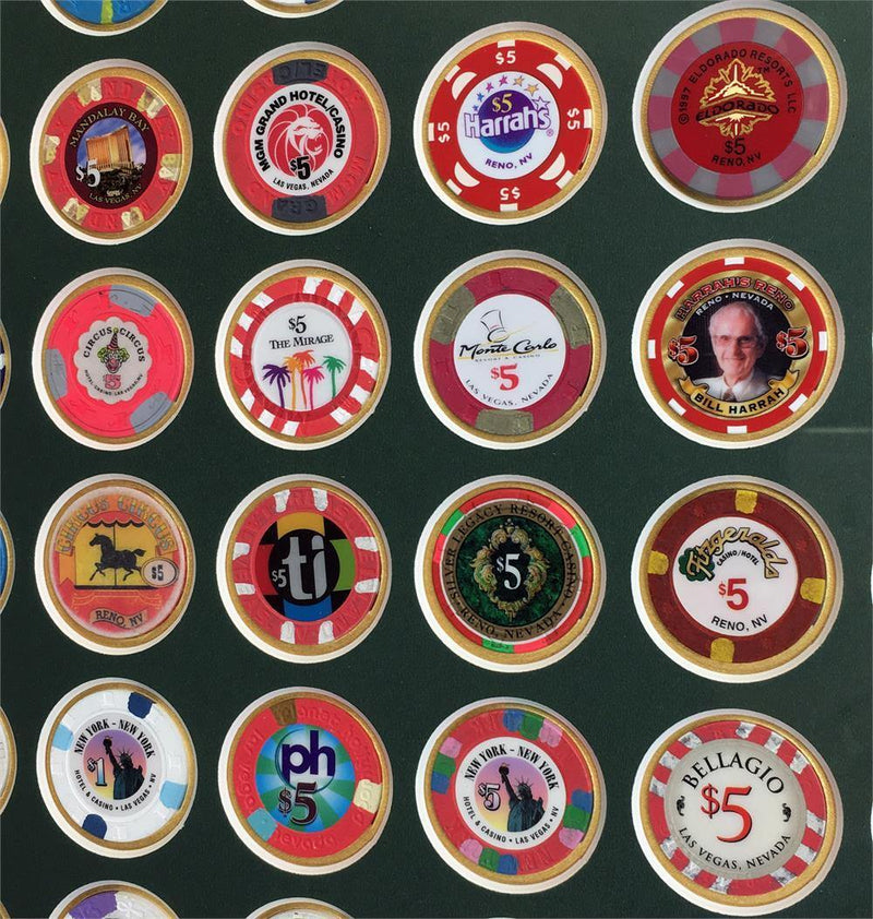 48 Casino Chip / Poker Coin Display Frame  (with Custom Matting Insert) - sfDisplay.com